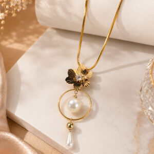 Elara Floral Pearl Drop Necklace