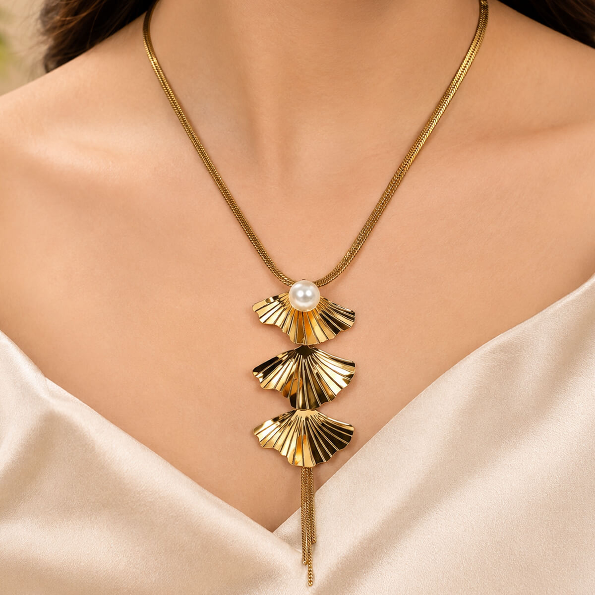 Elara Pearl Fan Cascade Necklace