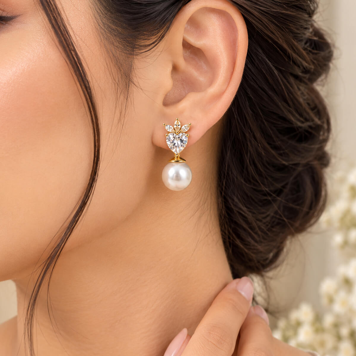 Aurelia Heart Pearl Bloom Drop Earrings
