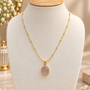 Elara Halo Oval Pendant Necklace